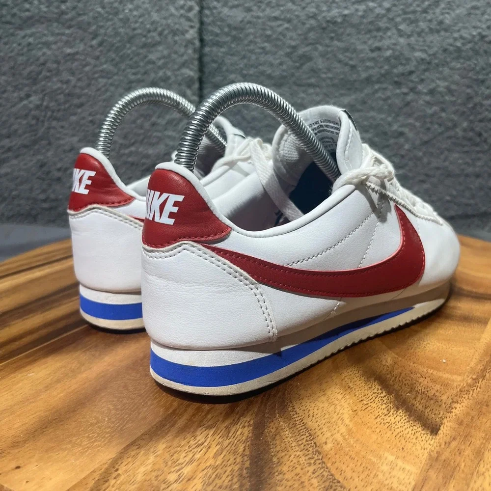Nike Cortez Classic White Red Blue Leather Womens Casual Sneakers Shoes Size 7.5